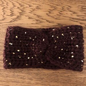 Burgundy and gold knitted head wrap